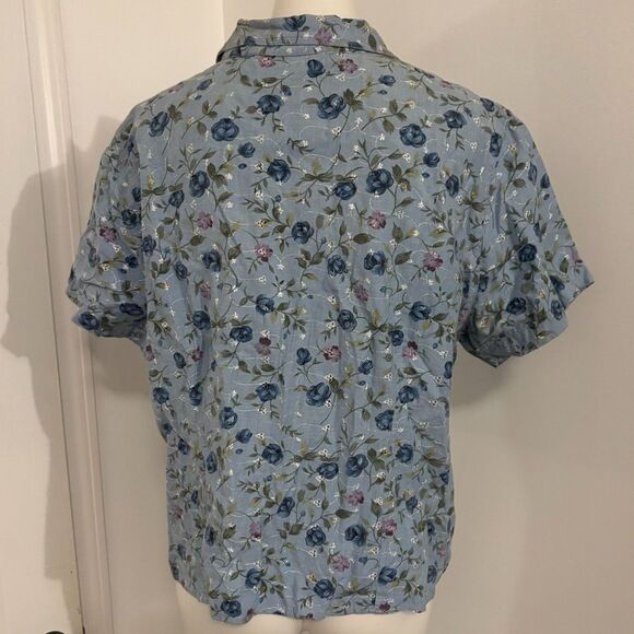 Blue Spruce size 14/16 Ditzy Floral 90s Printed Button Down Short Sleeve Blouse - Picture 2 of 6